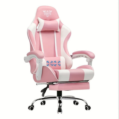 RGB Gaming Chair with LED Lights Footrest Ergonomic Gaming Chair with Massage Lumbar Support Reclining Video Game Chair for Adults Home Office Computer Chair with USB RGB Lighting