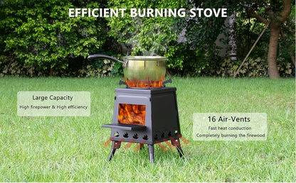 Wood Burning Campfire Stove – Heavy Duty Outdoor Camp Stove with Sturdy Legs & Air Vents for Hiking Backpacking Picnic BBQ Travel