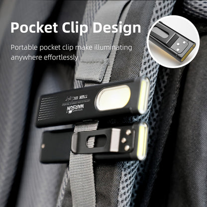 COB Pocket Flashlight USB-C Rechargeable, WARSUN T7 120LM LED Torch with 5 Modes, COB Side Light, Compact EDC Flashlight, Fast Charging, Aluminum Alloy, for Camping Reading Emergency Everyday Carry