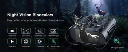 Night Vision Infrared Binoculars 4X Optical 8X Digital Zoom 3.2" LCD