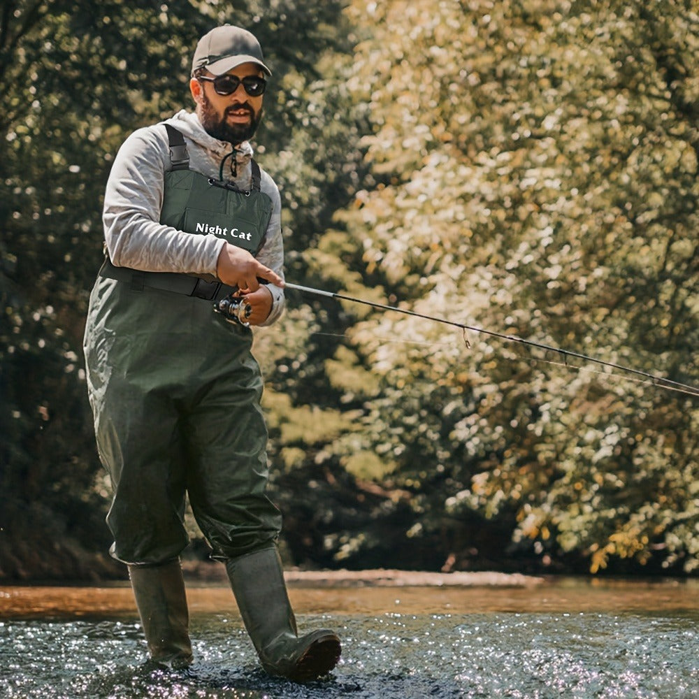 Waterproof Chest Waders for Men & Women with Boot Leg Straps, Adjustable H-Back Suspenders & Anti-Slip PVC Boots for Fly Fishing, Hunting & Farm Work – Sizes US 6.5-13