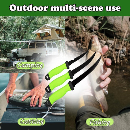 Stainless Steel Fishing Knife Set 3-Piece – 4.5 to 6.5 Inch Fish Fillet Knives for Camping, Fishing & Outdoor Use, Professional Fishing Tackle Tool Set, Ideal Fishing Gift for Men (Green)