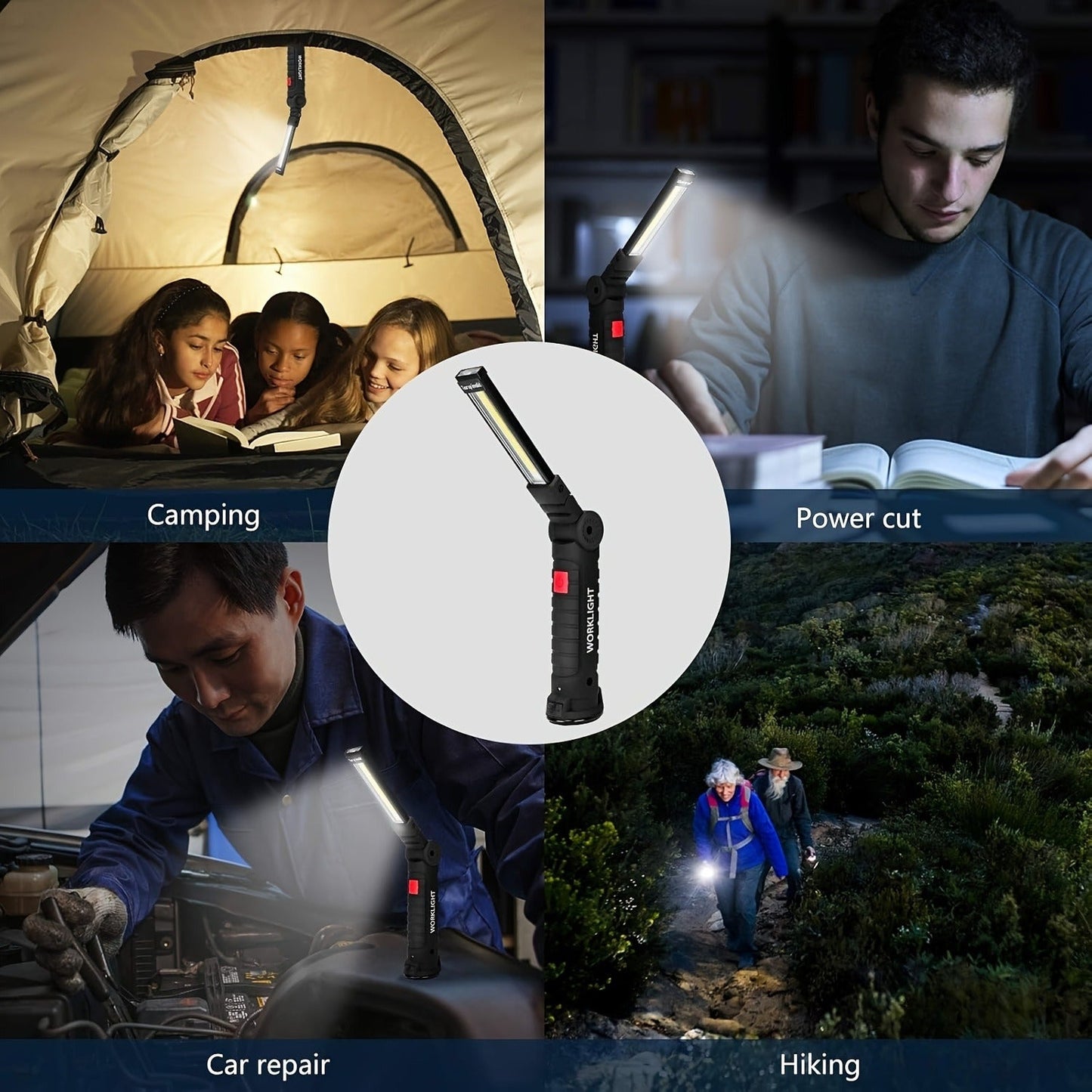 COB LED Work Light Rechargeable - Magnetic Base Portable Flashlight, 1000 Lumen Adjustable Beam, Multi-Pack Hanging Lamp for Garage, Camping, Yard & Emergency Use