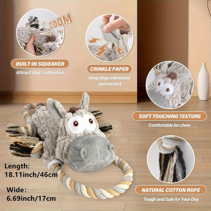 Dog Chew Toy Donkey Plush Squeaky Stretch Toy for Dogs - Durable Soft Stuffed Animal Chew Toy for Small Medium Large Dogs, Textured Spike Design, No Batteries Needed