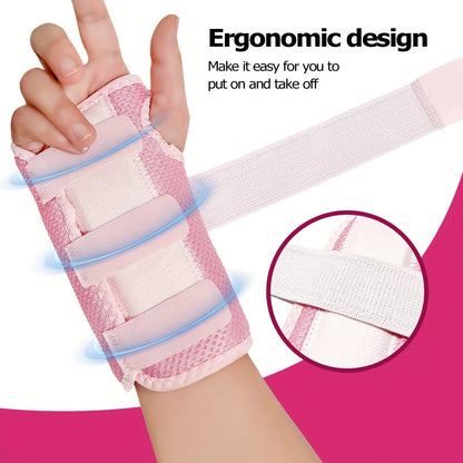 Wrist Brace with Double Splint Support & Triple Compression – 1 Pair Breathable Hook-and-Loop Wrist Guard for Sports, Daily Wear & Injury Recovery, Unisex, Pink / Rose Red / Blue