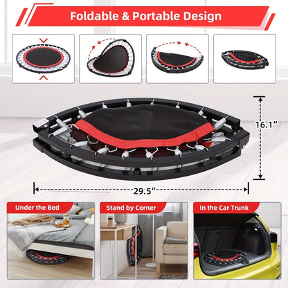 40" Foldable Mini Trampoline Rebounder for Adults & Family Indoor Fitness, Weight Loss & Cardio Workout – Small Jumping Bed for Home Gym
