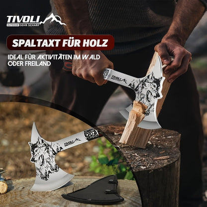 Viking Hatchet High Carbon Steel – Full Tang Camping Axe with Nylon Sheath & Gift Box | Animal Carved Handle for Wood Splitting, Hunting & Outdoor Adventure