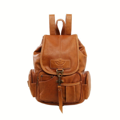 Vintage PU Leather Backpack Shoulder Satchel Multi-Carry Water Resistant Geometric Pattern Zipper Adjustable Strap for Men Women School Travel