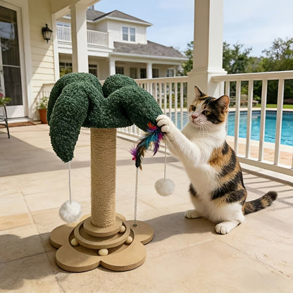 Cat Scratching Post Sisal Vertical Clown Hat Design, Wear-Resistant Cat Scratch Board with Cat Climbing Frame & Teaser Toy, Fun Shaped Cat Scratcher for Indoor Cats, Millet & Turtle Shape, Green