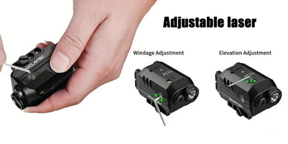 Pistol Light Laser Combo 500 Lumens – Green Red Blue Laser Sight, 5 Modes, USB-C Rechargeable, Fits Subcompact & Compact Handguns, Adjustable Rail Mount Weapon Light