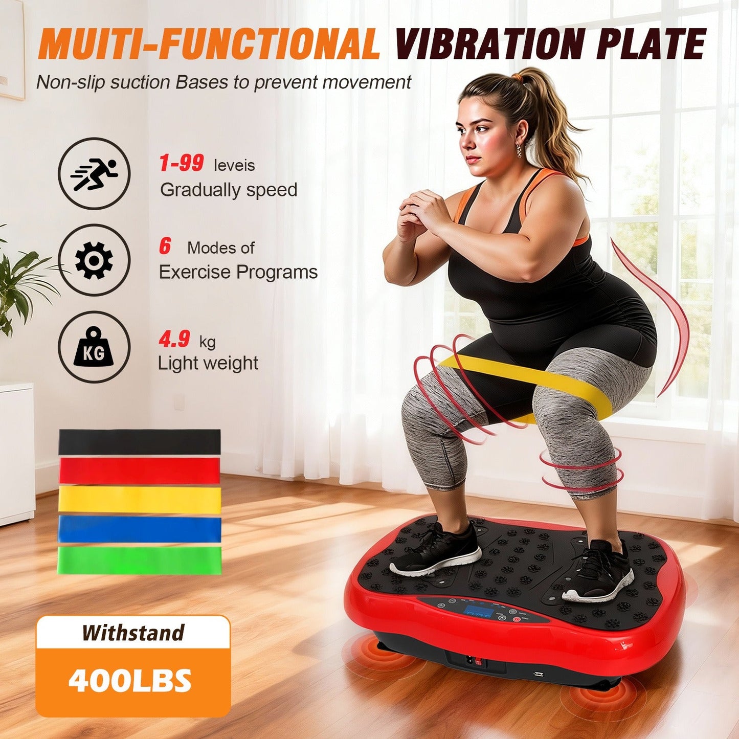 Vibration Plate Exercise Machine 120 Speed Levels – 5 Resistance Bands, LCD Display, Remote Control, 3 Workout Programs – Full Body Shaker for Weight Loss & Fat Burning, Women & Men