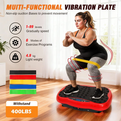 Vibration Plate Exercise Machine 120 Speed Levels – 5 Resistance Bands, LCD Display, Remote Control, 3 Workout Programs – Full Body Shaker for Weight Loss & Fat Burning, Women & Men