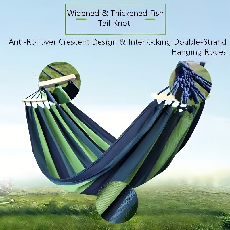 Outdoor Woven Hammock with Wooden Spreader Bar – Thickened Nylon Rope, Single or Double Size – Hanging Chair Swing Bed for Garden, Courtyard, Park & Balcony (No Frame Included)