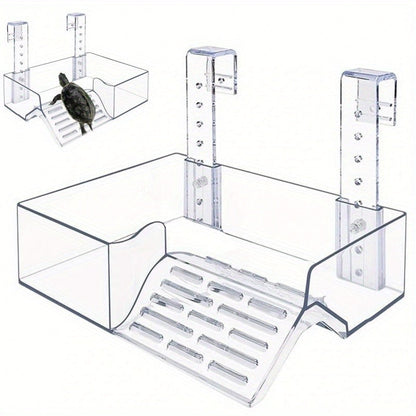 Turtle Basking Platform Acrylic Floating Island – Adjustable Height Climbing Dock with Integrated Ladder | Transparent Perforated Design, Non-Toxic, S/M/L Sizes for Aquatic Turtles & Reptiles
