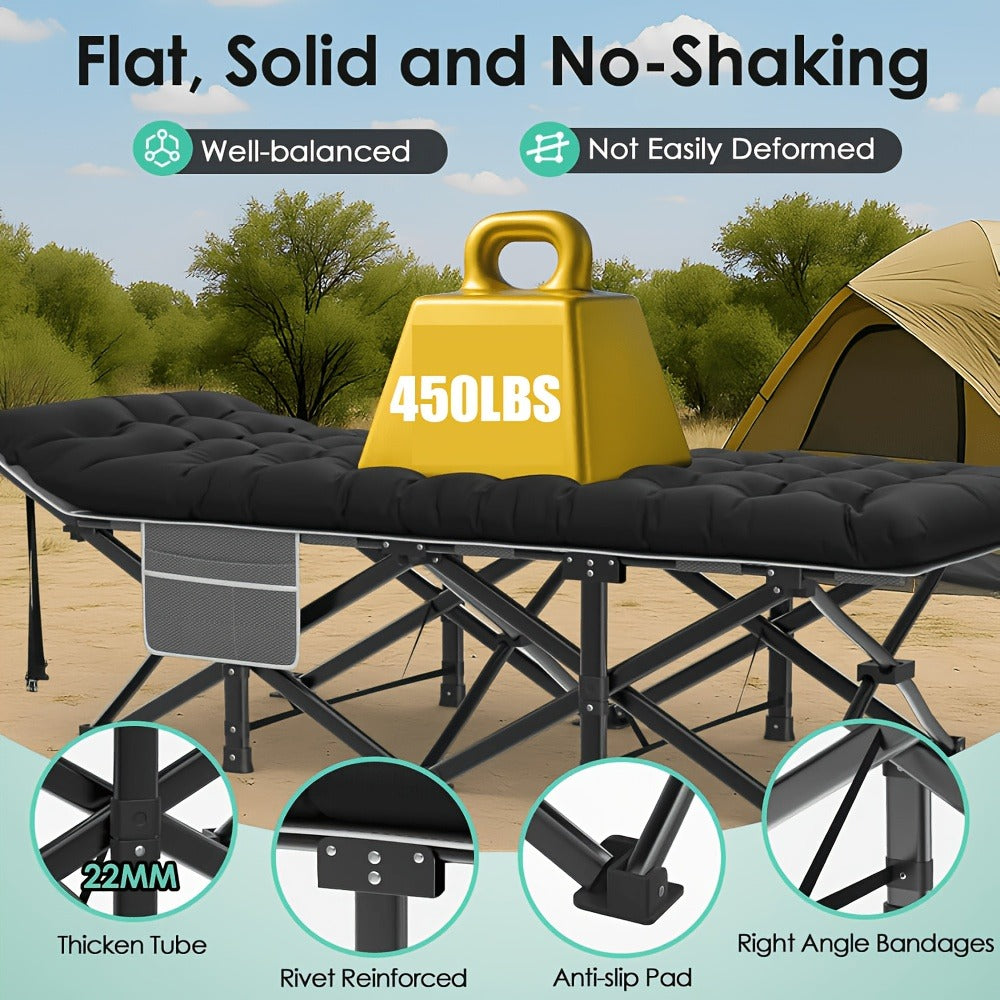 Folding Camping Cot Bed for Adults – Heavy Duty Double Layer Oxford Portable Camp Cot with Soft Pad & Carry Bag for Camping, Beach, Travel & Napping, 450/550/650 LBS Capacity Options