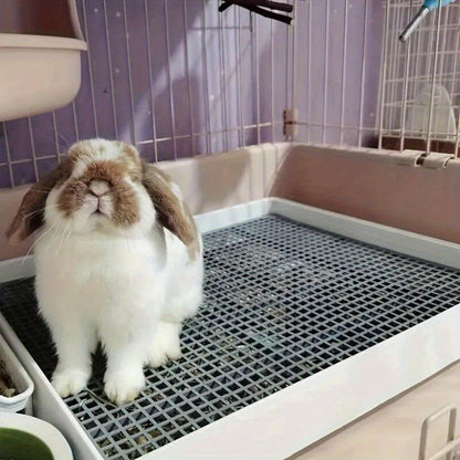 Rabbit Litter Box Large Corner Pet Toilet with Odor Control | Sturdy Easy-Clean Plastic Urine Tray for Rabbits Guinea Pigs & Small Animals | Indoor Cage Accessory | Grey White Small Animal Potty Trainer