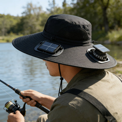 Solar Powered Dual Fan Sun Hat with USB Charging – Adjustable Strap, Breathable Mesh Design, High Airflow, Long Battery Life, Ideal for Fishing Hiking Camping Gardening Outdoor Work