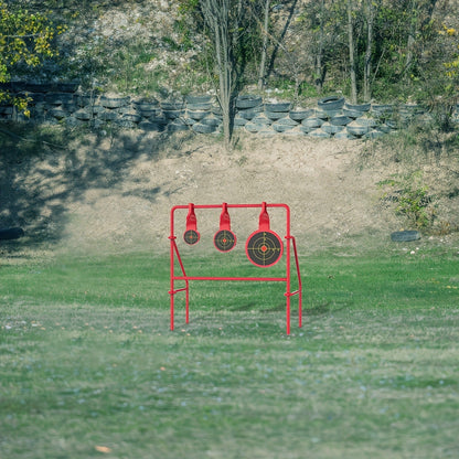 Triple Spinner Shooting Target – .22LR Rimfire Steel, 3 Floating Targets + 15 Bullseye Paper Targets, Foldable & Easy Setup