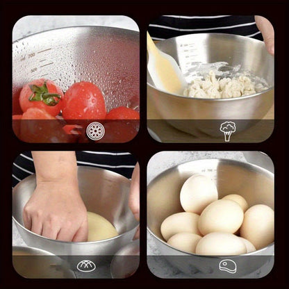 Stainless Steel Mixing Bowls Set of 3 – Nesting Kitchen Bowls for Cooking, Baking, Salad Prep & Food Storage | Dishwasher Safe, Durable Metal Bowls