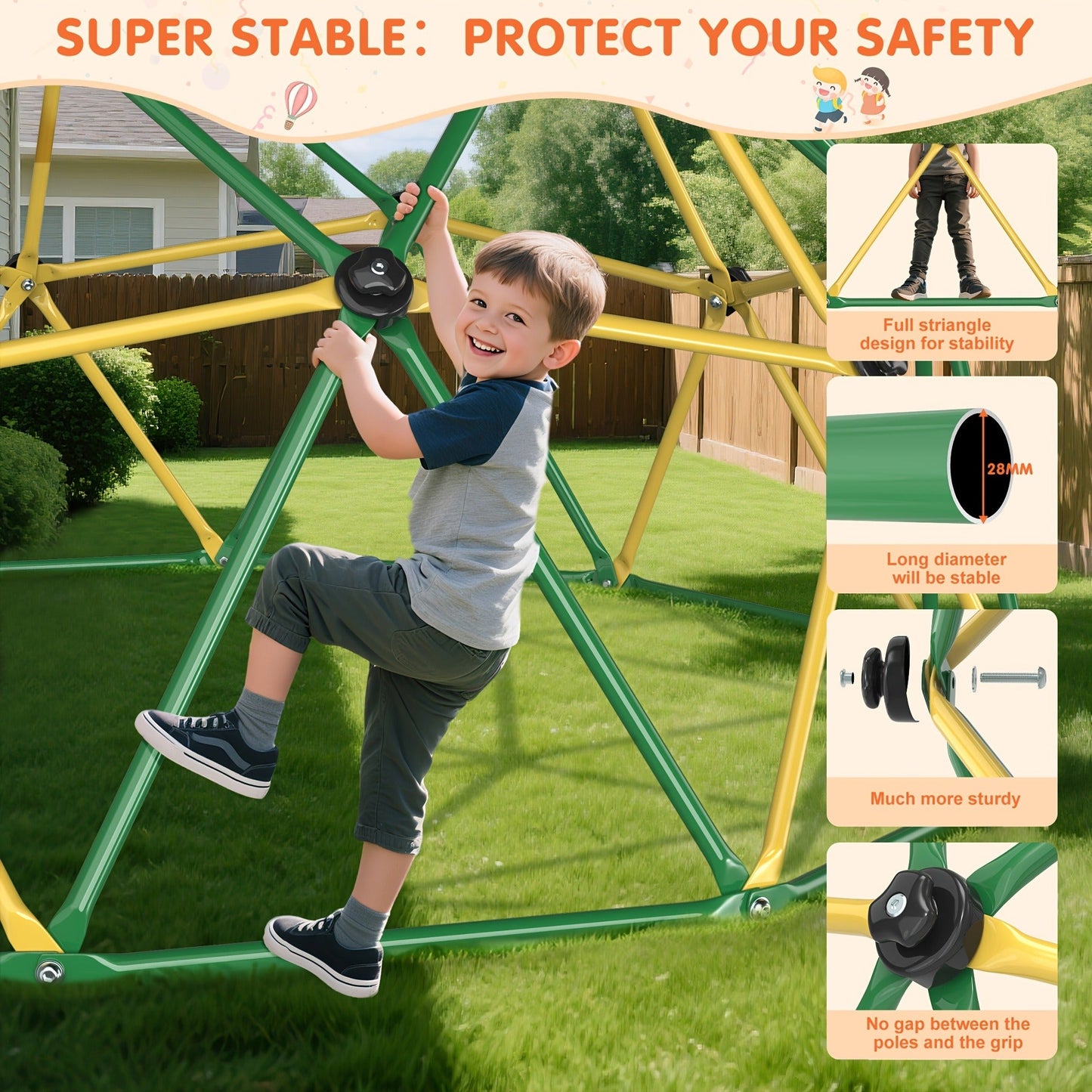 10FT Kids Climbing Dome with Hammock Swing Disc Swing Backyard Jungle Gym Steel Frame Outdoor Play Equipment 1000 LBS Capacity Gift for Boys Girls Ages 3-10