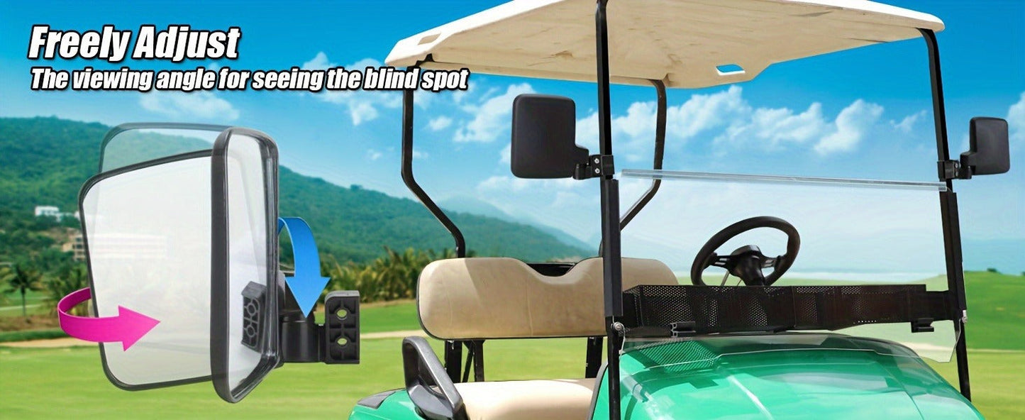 Convex Golf Cart Side Rear View Mirror for EZGO Club Car Yamaha G29 Square Frame – No Drilling Easy Install Wide Angle Blind Spot Mirror