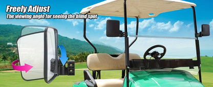 Convex Golf Cart Side Rear View Mirror for EZGO Club Car Yamaha G29 Square Frame – No Drilling Easy Install Wide Angle Blind Spot Mirror