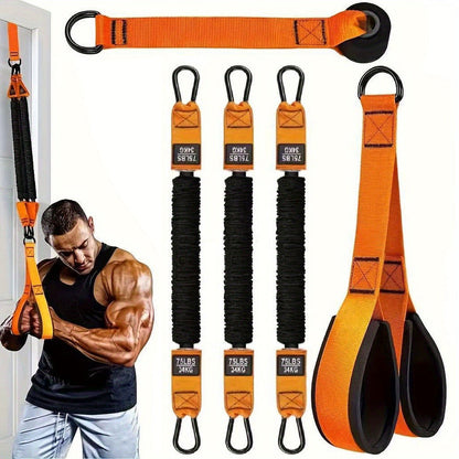 Resistance Bands Set 5pcs Heavy-Duty Rubber – Up to 225LBS Adjustable Resistance with Handle, Door Anchor & 3 Bands for Deltoid Press, Face Pull & Bicep Curl – Home Gym Workout Kit