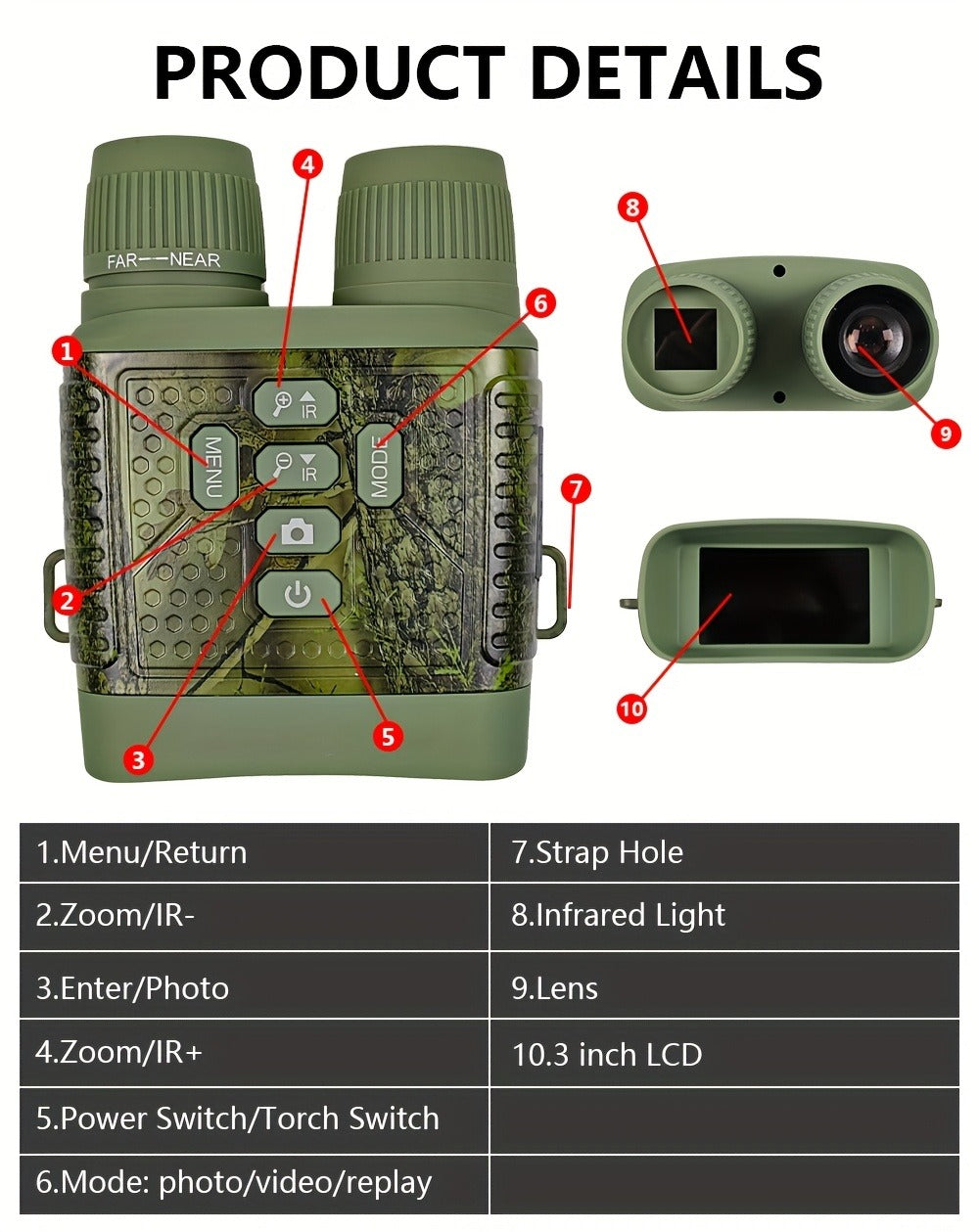 2.5K Night Vision Binoculars – Camo Infrared Goggles with 6X Zoom, 3" HD Screen, 7-Speed IR, 2000mAh Battery & Video Recording for Hunting Wildlife Security