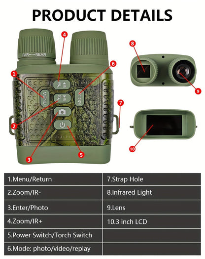 2.5K Night Vision Binoculars – Camo Infrared Goggles with 6X Zoom, 3" HD Screen, 7-Speed IR, 2000mAh Battery & Video Recording for Hunting Wildlife Security