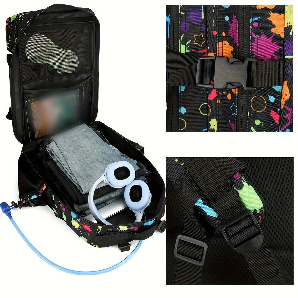 Large Hiking Backpack 45L Fluorescent Tie Dye – Lightweight Daypack for Camping, Travel, Cycling, Fitness & School, Colorful Outdoor Sports Rucksack, Birthday & Christmas Gift Idea