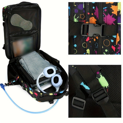 Large Hiking Backpack 45L Fluorescent Tie Dye – Lightweight Daypack for Camping, Travel, Cycling, Fitness & School, Colorful Outdoor Sports Rucksack, Birthday & Christmas Gift Idea