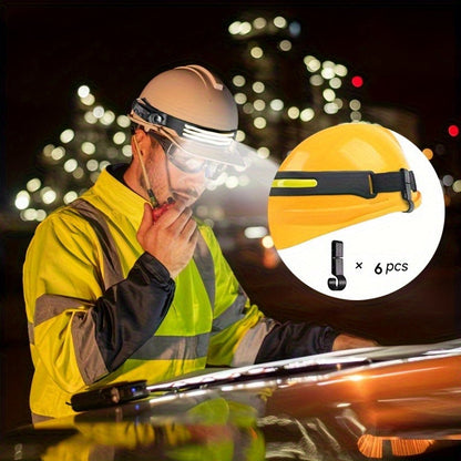 Motion Sensor COB Headlamp 3 Pack + 6 Hooks, 230° Wide Beam Rechargeable LED Head Lamp, 5 Modes COB & LED Headlamps for Adults, Hard Hat Headlight, Headband Flashlight for Camping, Work & Hiking