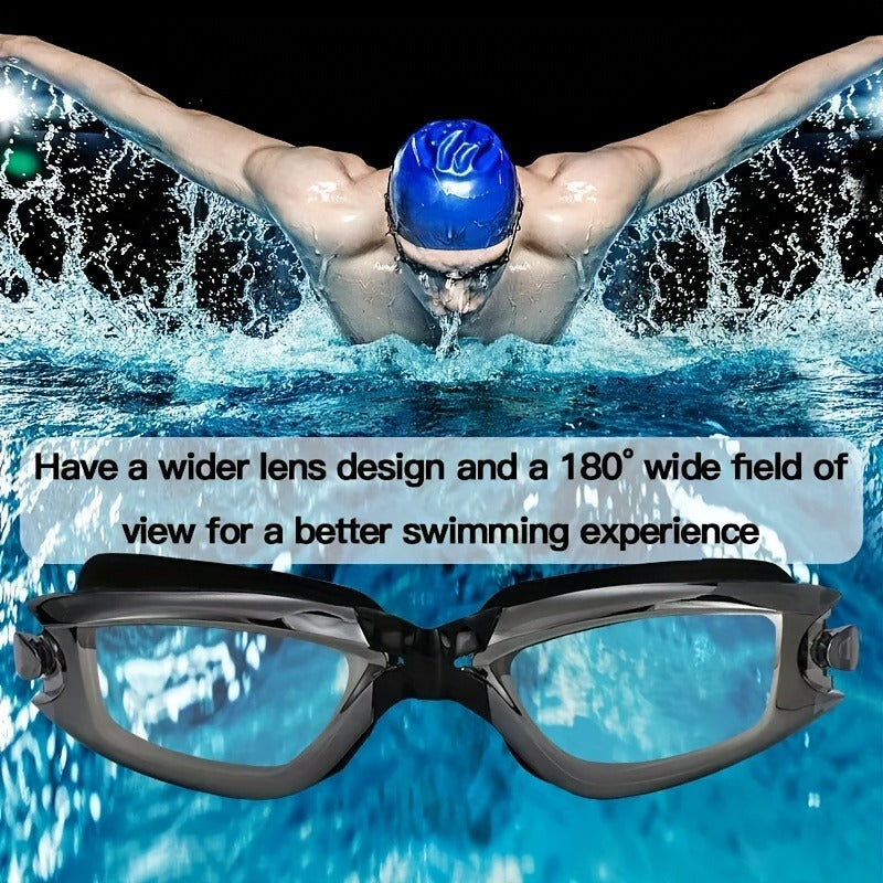 Anti-Fog Racing Swim Goggles Set 6-in-1 - HD UV Protection Silver Coated PC Lens, Waterproof PU Swim Cap, Nose Clip, Earplugs, Goggle Case & Storage Bag for Adult Men Women Pool Training Competition