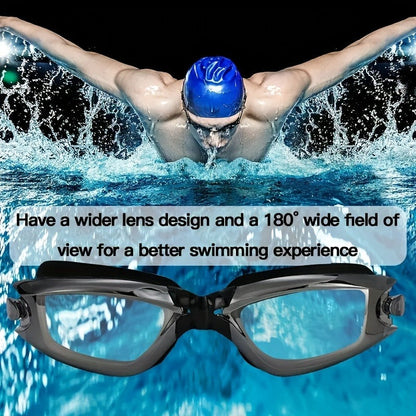 Anti-Fog Racing Swim Goggles Set 6-in-1 - HD UV Protection Silver Coated PC Lens, Waterproof PU Swim Cap, Nose Clip, Earplugs, Goggle Case & Storage Bag for Adult Men Women Pool Training Competition