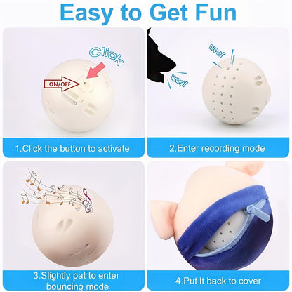 Electronic Rolling Dog Toy Ball - USB Rechargeable Cartoon Pig Plush Toy with Jumping Vibration & Sound, Automatic Self-Moving Washable Interactive Toy for Active Dogs & Puppies