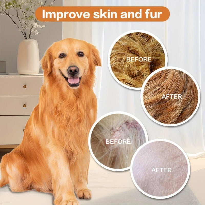Pet Soft Chews for Skin & Hair, Probiotics & Calming - 200g / 130 Chewable Tablets, Moisturizes Skin, Maintains Coat, Supports Gut Health & Quiet Moments, Suitable for Dogs & Cats All Breeds