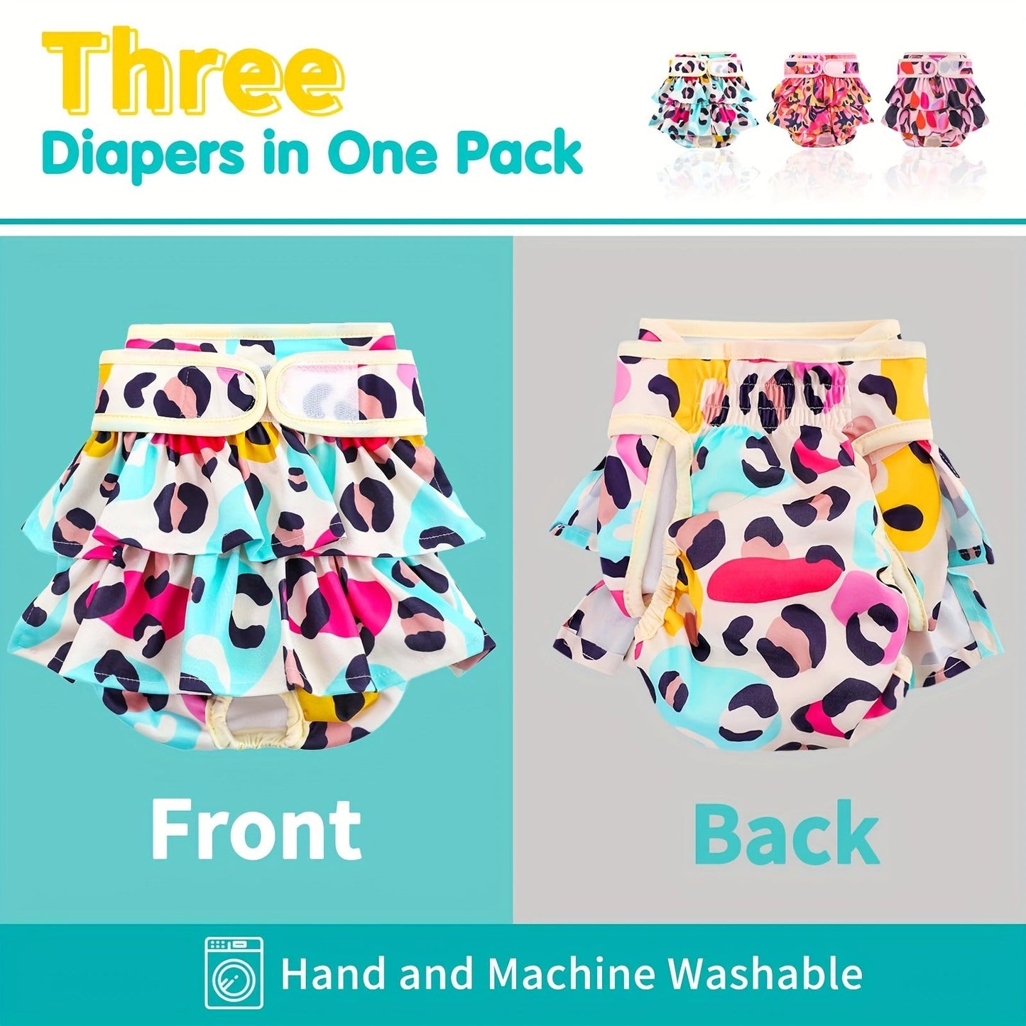 Washable Female Dog Diapers 3 Pack - Reusable Highly Absorbent Dog Period Panties for Heat Incontinence Puppy Training, XS S M L, Multiple Prints
