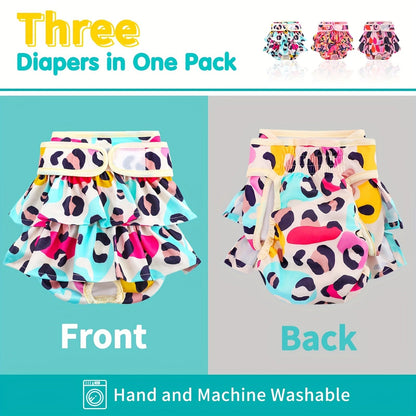 Washable Female Dog Diapers 3 Pack - Reusable Highly Absorbent Dog Period Panties for Heat Incontinence Puppy Training, XS S M L, Multiple Prints