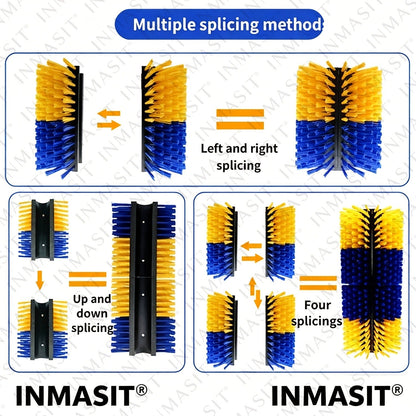 Livestock Grooming Brush Scratcher 8.7" – All-in-One Massage & Itch Relief Tool for Horse, Cow, Goat & Pig | Easy Install with 4 Screws, Battery-Free Stress Reduction, Red/Blue & Yellow/Blue