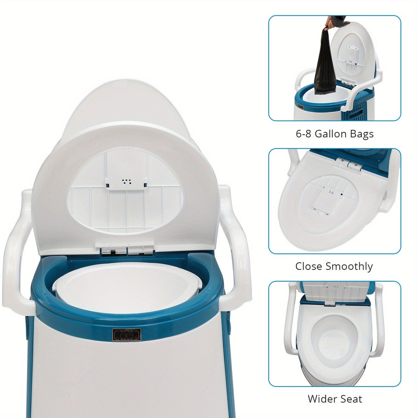 Portable Camping Toilet with Backrest – 350lb Capacity, 6-8 Gal Detachable Bucket, Anti-Slip Base, Built-in TP Holder & Phone Shelf – Lightweight Commode for RV, Boat, Travel & Medical Use