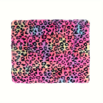 Reversible Plush Pet Mat Leopard Print Fleece Soft Warm Dog Cat Bed Pad Anti-Slip Machine Washable for Crate Car Sofa Floor Small Medium Large Breeds S M