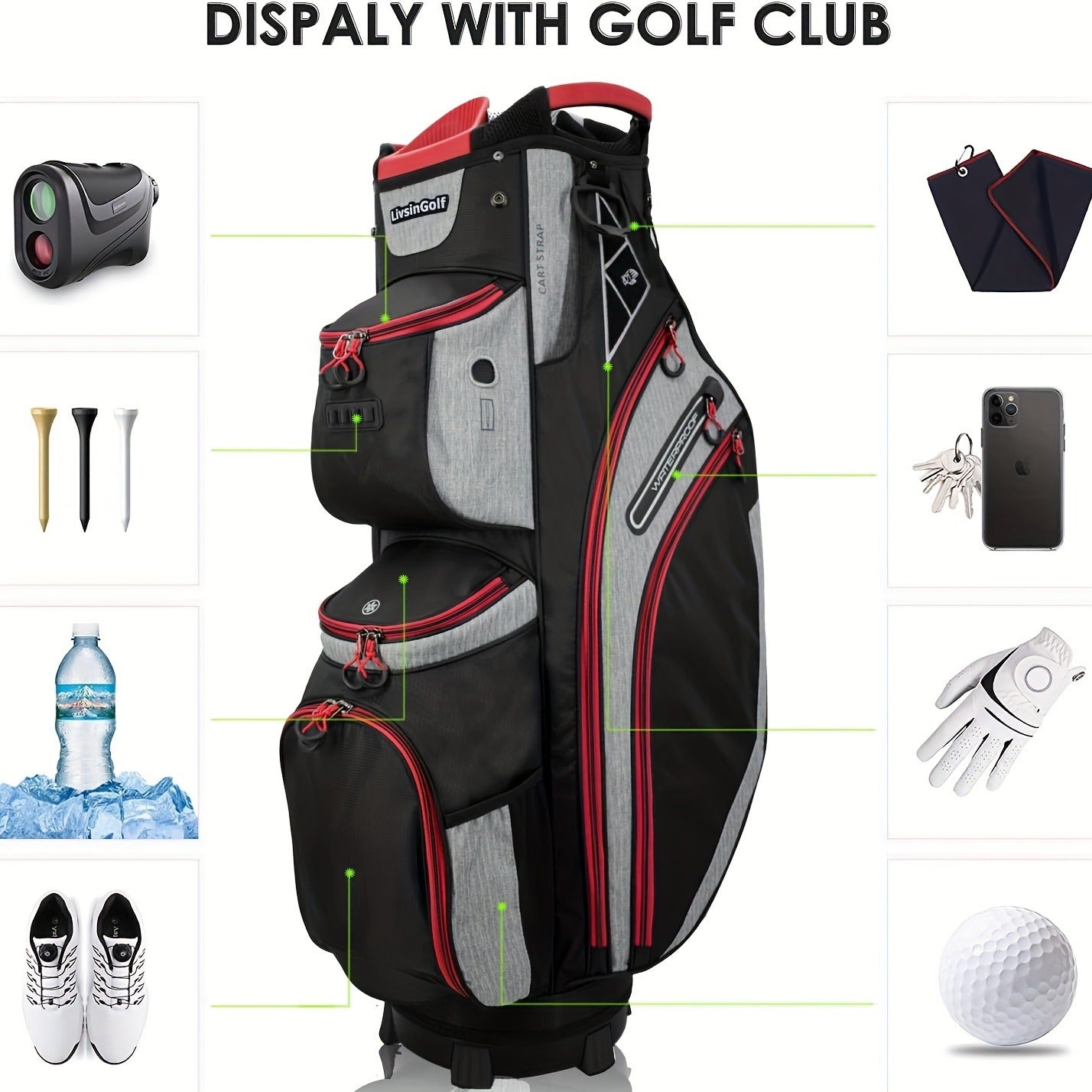Golf Cart Bag with Full-Length Dividers – Sturdy Spacious Stand Bag with Multiple Pockets for Golf Club Organization, Accessories Storage, Men & Women Golfers