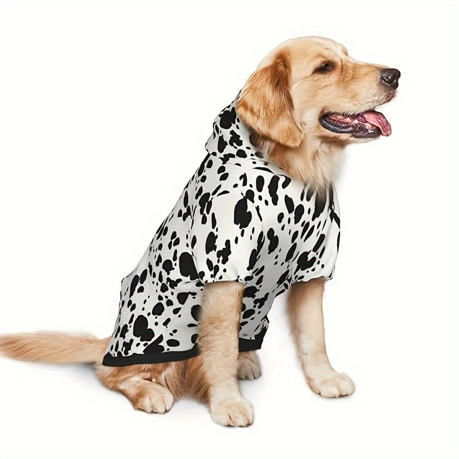 Dog Hoodie Dalmatian Print Pullover Sweatshirt – Soft Polyester Hooded Pet Costume for Small Medium Large Dogs, Autumn Winter Halloween Outfit, Elastic Ribbed Cuffs, Machine Washable