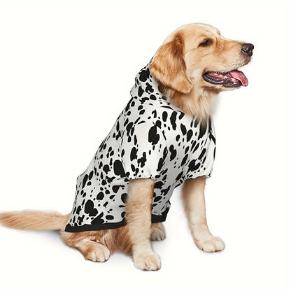 Dog Hoodie Dalmatian Print Pullover Sweatshirt – Soft Polyester Hooded Pet Costume for Small Medium Large Dogs, Autumn Winter Halloween Outfit, Elastic Ribbed Cuffs, Machine Washable