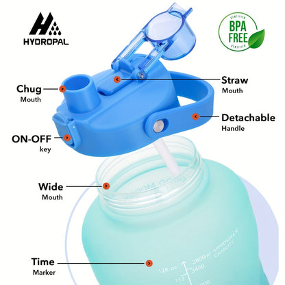 128oz 1 Gallon Water Bottle with Straw 2-in-1 Lid Tritan BPA-Free Motivational Time Marker Large Capacity Gym Sports Fitness Camping Outdoor Water Jug
