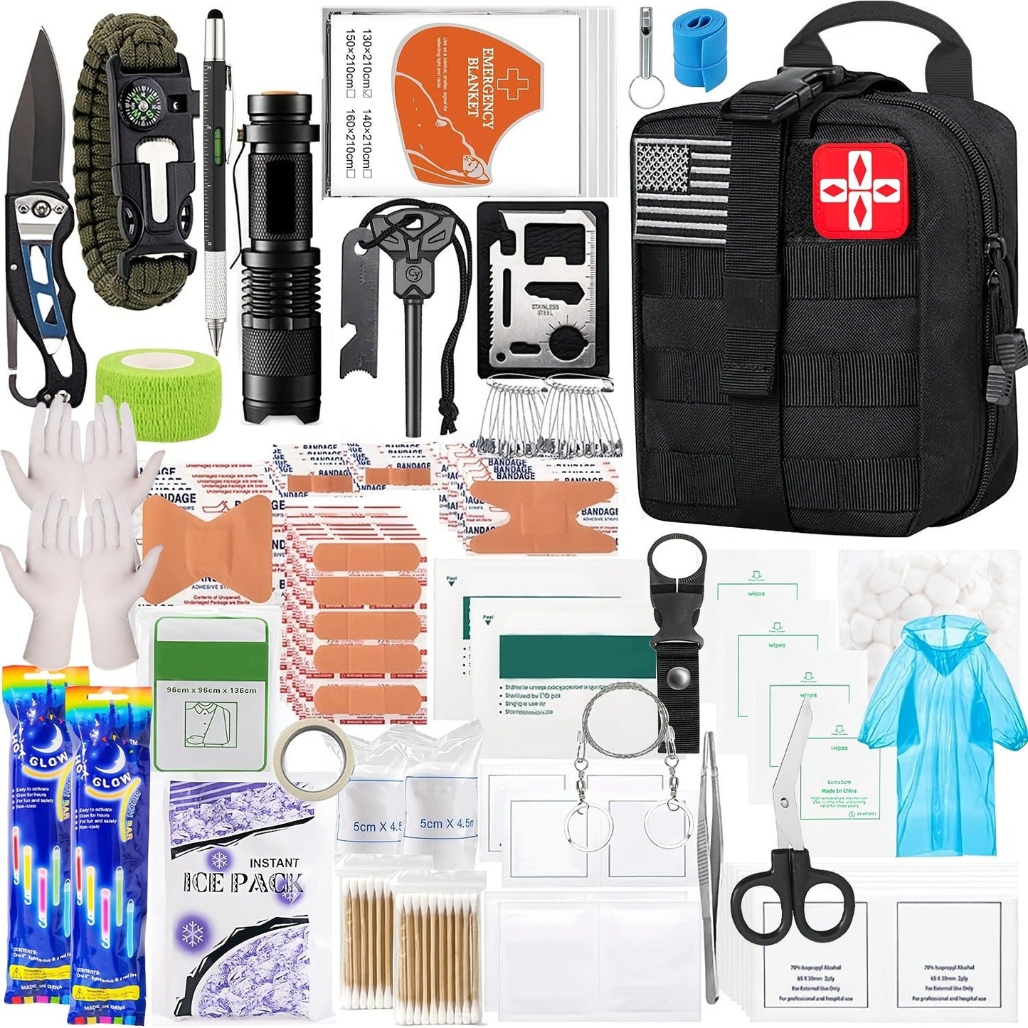 272-Piece Survival Gear Kit with Tactical Bag – Emergency Survival Equipment with Fire Starter, First Aid & Outdoor Tools for Camping, Hiking, Hunting – Crossbody & Molle Bag Options