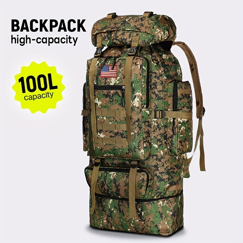 Tactical Backpack 100L Large Capacity Hiking Backpack Multiple Compartments Heavy Duty Ergonomic Straps for Camping Travel Trekking Backpacking Outdoor Adventures Jungle Green Black Army Green Gray Desert