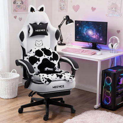 Cat Ear Gaming Chair Ergonomic Reclining Computer Chair with Footrest Paw Lumbar Cushion Wingback PC Game Chair for Girls Adults 300LBS Pink Black Blue