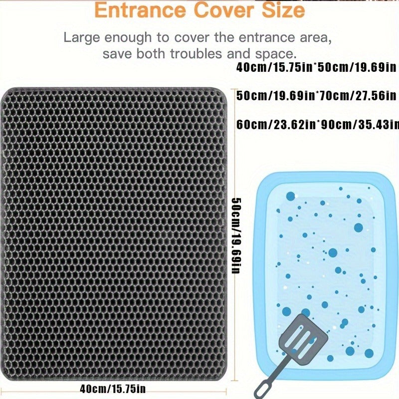 Cat Litter Mat Honeycomb Double Layer - Waterproof Urine-Proof Washable Litter Trapping Mat, Reduces Scatter & Easy to Clean, 2 Sizes & 3 Colors for Indoor Cats