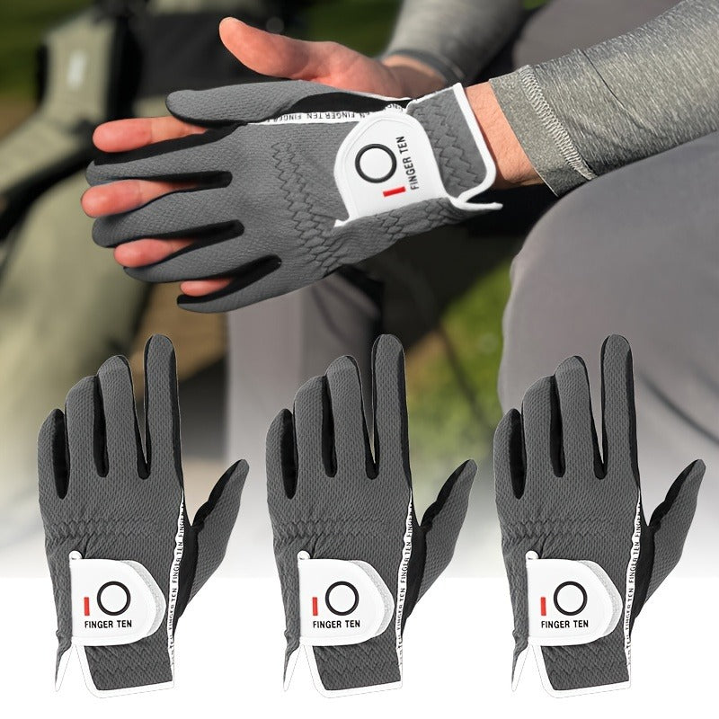 Wet Weather Golf Gloves Rain Grip 3-Pack for Men | Breathable Water-Resistant Golf Gloves for Left & Right Hand – Durable Comfortable Fit in Hot & Wet Conditions (Black, Gray, White | S–3XL)